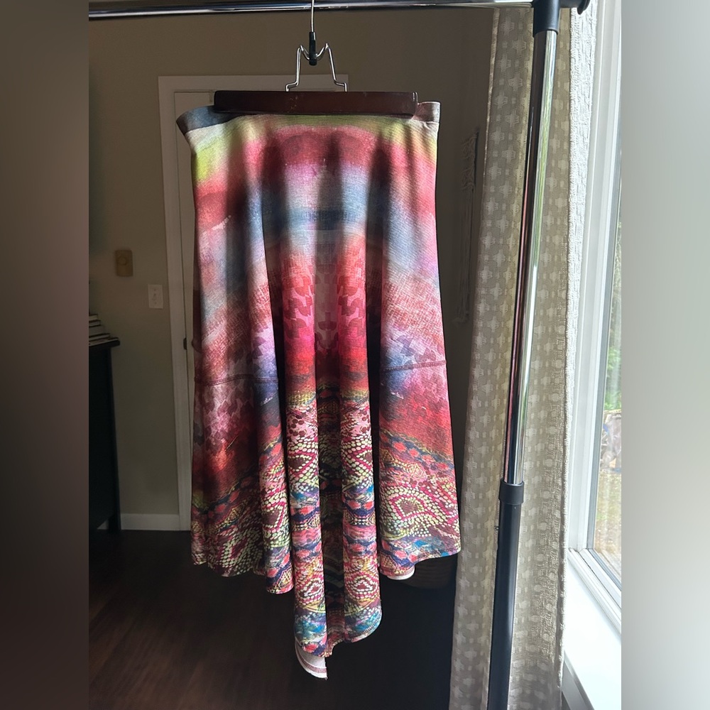 One World Boho Colorful Handkerchief Hem Women's Midi Skirt